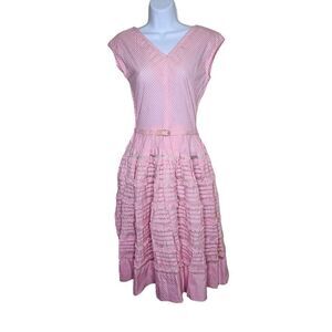 Vintage 50s Kane Weill Bouffant Dress Womens Size S Pink Gingham Check Pinup